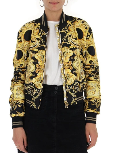 Shop Versace Barocco Bomber Jacket In F.do Nero+stampa