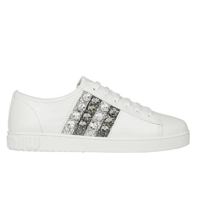 Shop Miu Miu Glitter Stripe Low Top Sneakers In White