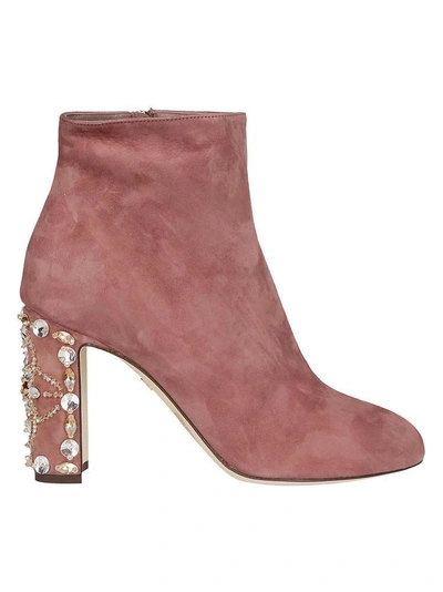 Shop Dolce & Gabbana Heel Embellished Ankle Boots In Pink