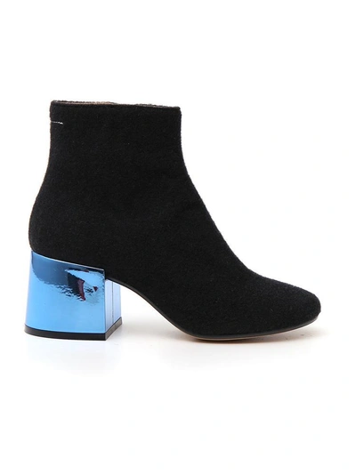 Shop Mm6 Maison Margiela Metallic Heel Round Toe Boots In Black