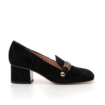 Shop Gucci Velvet Gg Sylvie Pumps In Black