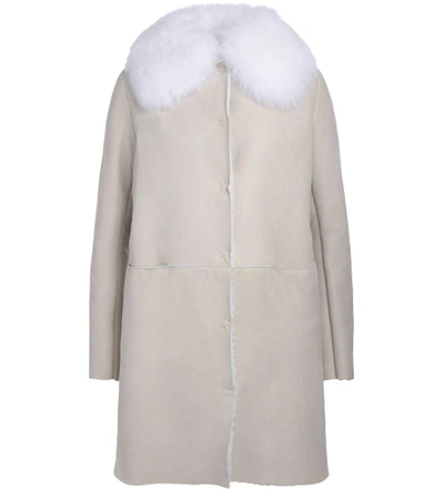 Shop Salvatore Santoro Ivory Sheepskin And Fox Fur Long Coat In Bianco