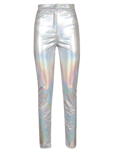 Shop Balmain Skinny Holographic Trousers In Cnero