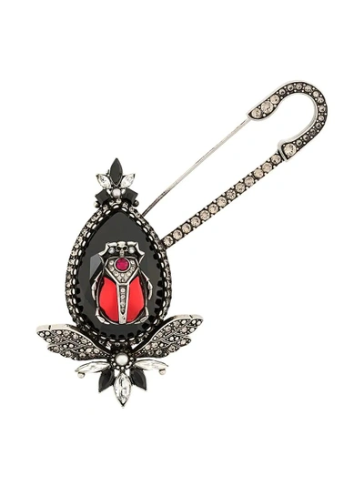 Shop Alexander Mcqueen Rhinestone Embellished Brooch In Black