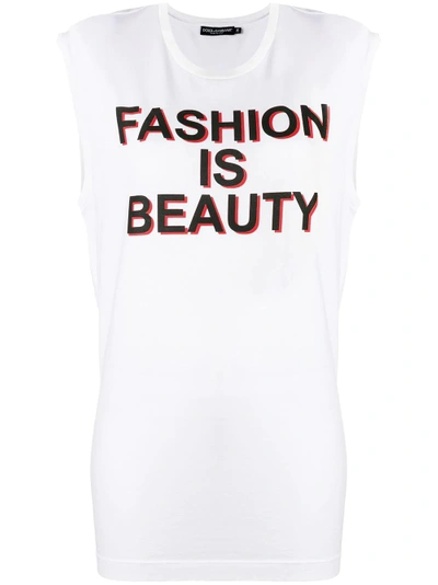 Shop Dolce & Gabbana 'fashion Is Beauty' Tank Top - White