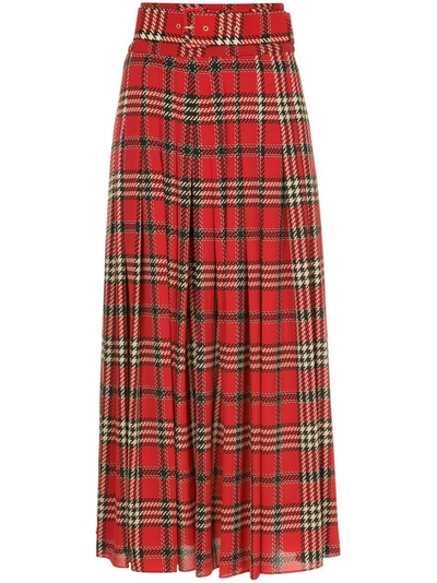 Shop Emilia Wickstead Tartan Pleated Skirt In Red