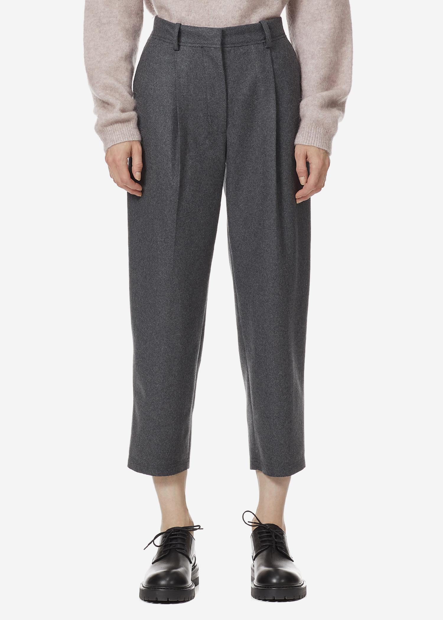 grey wool cropped trousers