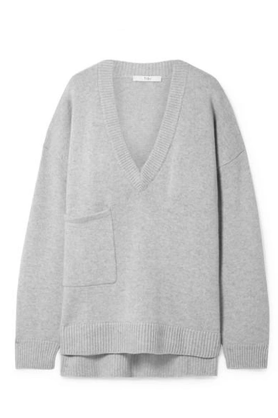 Shop Tibi Oversized Asymmetric Cashmere Sweater In Light Gray