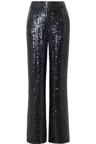 Shop Alice And Olivia Racquel Sequined Satin Wide-leg Pants