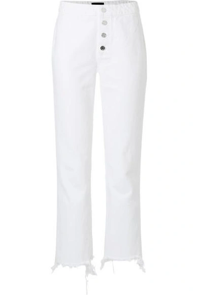 Shop Rta Max Frayed High-rise Straight-leg Jeans In White