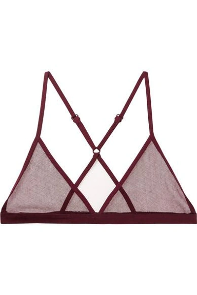 Shop Skin Cotton-tulle Soft-cup Triangle Bra In Burgundy