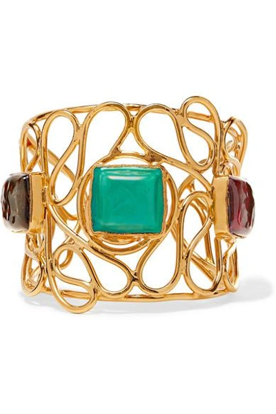 Shop Loulou De La Falaise Mosaic Gold-plated Glass Cuff In Turquoise