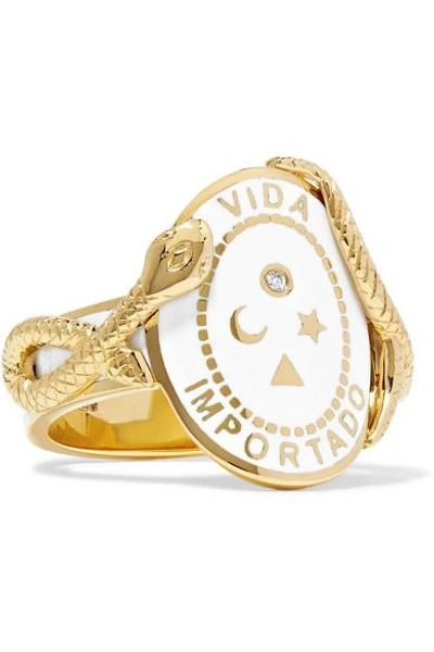 Shop Foundrae Wholeness 18-karat Gold, Diamond And Enamel Ring