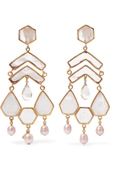 Shop Loulou De La Falaise Gold-plated Multi-stone Clip Earrings In White