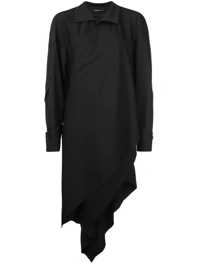 Shop Yohji Yamamoto Draped Wrap Shirt Dress - Black