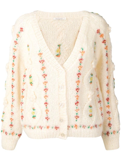 Shop Mes Demoiselles Chelsea Embroidered Cable-knit Cardigan - Neutrals