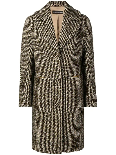 Shop Luisa Cerano Houndstooth Pattern Knitted Coat In Yellow