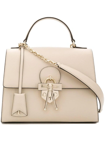 Shop Ferragamo Top Handle Bag In Neutrals