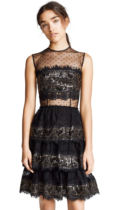 Shop Costarellos Long Layered Dress With Sequin Panels In Black/gold