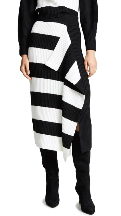 Shop Tibi Origami Flap Wool Skirt In Black/white Multi