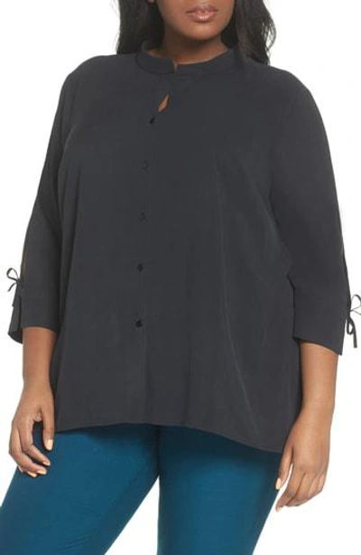 Shop Eileen Fisher Tie Sleeve Silk Blouse In Black