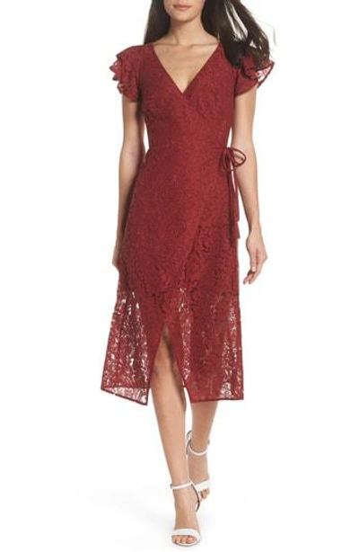 Shop Ali & Jay Lace And Paper Flowers Wrap Midi Dress In Dusty Rose