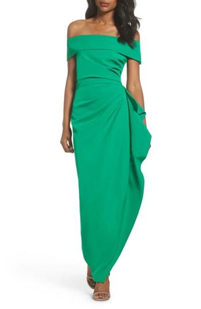 Shop Vince Camuto Off The Shoulder Crepe Gown In Green