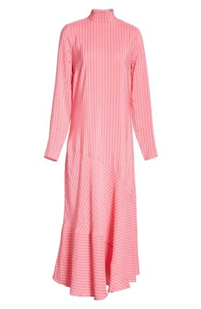 Shop Ganni Seersucker Silk Blend Dress In Hot Pink