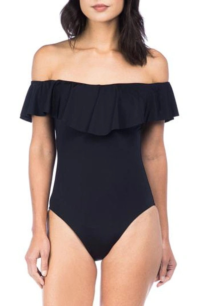 Shop Trina Turk Off The Shoulder One-piece Swimsuit In Black