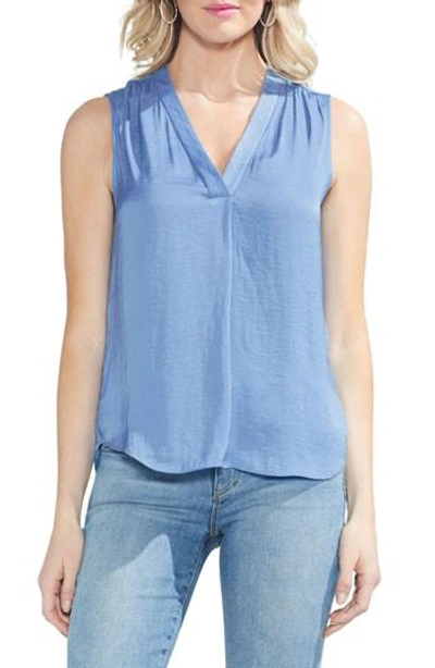 Shop Vince Camuto V-neck Rumple Satin Blouse In Sapphire Ice