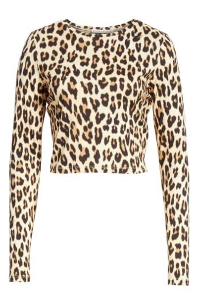 Alice And Olivia Delaina Long-sleeve Crewneck Crop Top In Textured Leopard