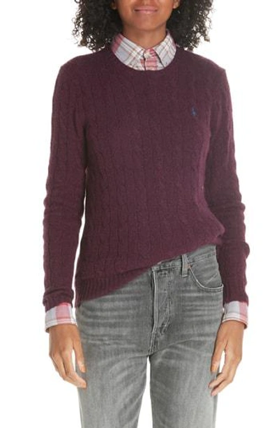 Shop Polo Ralph Lauren Cable Knit Cotton Sweater In Elderberry Heather