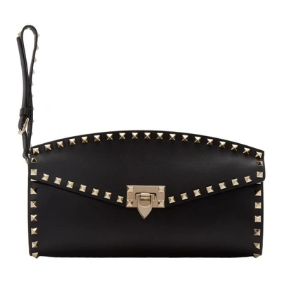 Shop Valentino Black  Garavani Rockstud Clutch In 0no Black