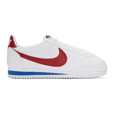 Shop Nike White Leather Classic Cortez Sneakers In 103 Wht/var