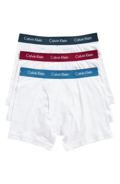 Shop Calvin Klein 3-pack Boxer Briefs In White W/ Blue Spllbnd/ Fervent