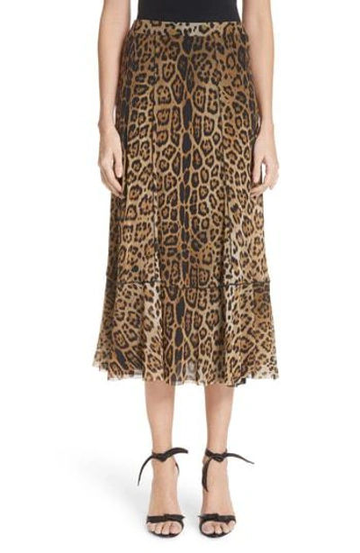 Shop Fuzzi Leopard Print Tulle Midi Skirt In Cammelo