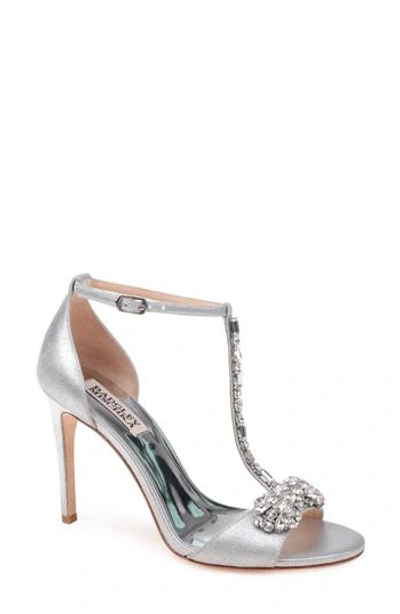 Shop Badgley Mischka Pascale T-strap Sandal In Silver Metallic Suede