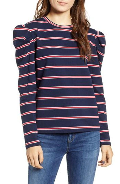 Shop The Fifth Label Kinetic Stripe Puff Sleeve Top In Navy/ Red