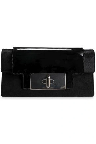 Shop Marc Jacobs Mischief Patent-leather And Calf Hair Clutch In Black