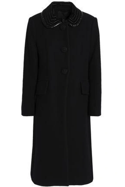 Shop Marc Jacobs Woman Velvet-trimmed Wool-blend Felt Coat Black