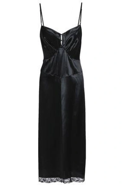 Shop Marc Jacobs Lace-trimmed Satin Midi Dress In Black