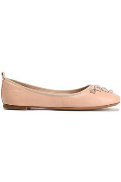 Shop Marc Jacobs Woman Studded Leather Ballet Flats Pastel Pink