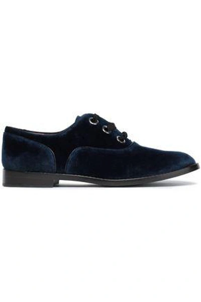 Shop Marc Jacobs Helena Leather-trimmed Velvet Brogues In Navy