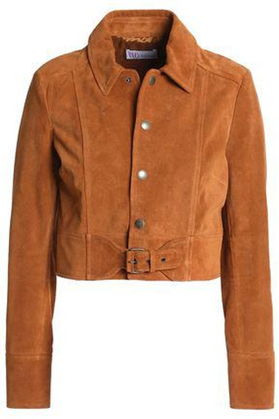 Shop Red Valentino Woman Buckled Suede Biker Jacket Tan