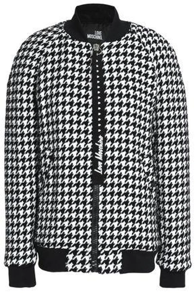 Shop Love Moschino Woman Houndstooth Tweed Bomber Jacket Black
