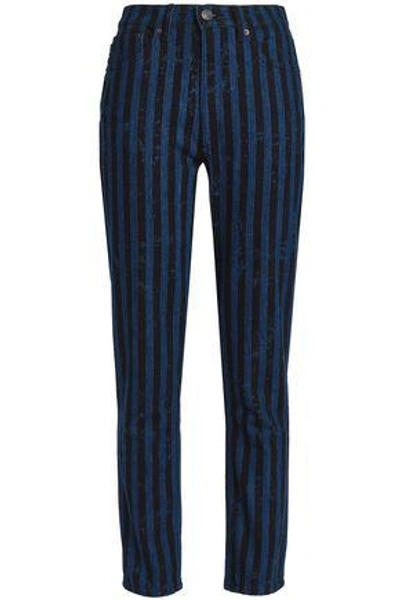 Shop Marc Jacobs Woman Striped High-rise Slim-leg Jeans Dark Denim