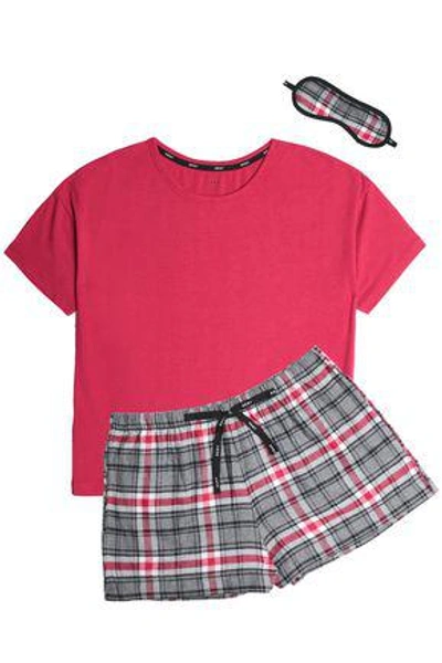 Shop Dkny Woman Cotton-blend Jersey And Checked Flannel Pajama Set Fuchsia