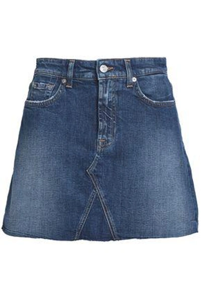 Shop 7 For All Mankind Woman Frayed Denim Mini Skirt Dark Denim