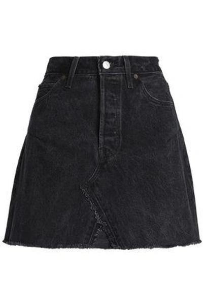 Shop Re/done By Levi's Woman Frayed Denim Mini Skirt Black
