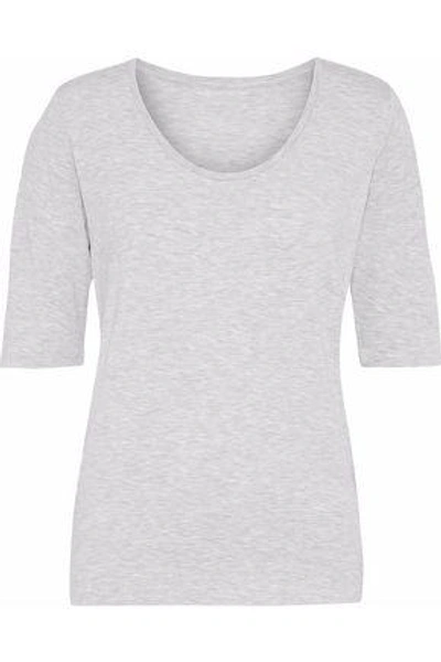 Shop Majestic Woman Mélange Stretch-jersey T-shirt Light Gray